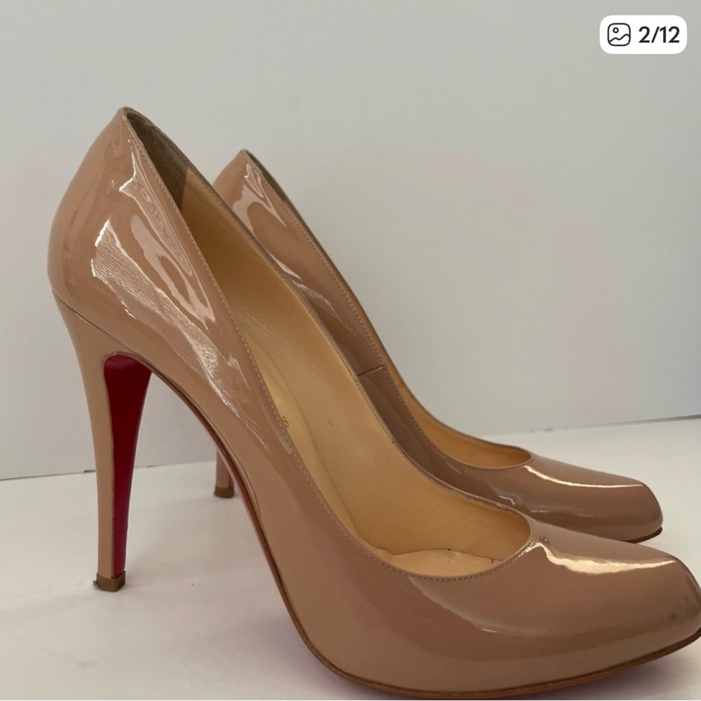 Christian Louboutin Beige Patent Leather Heels with Red Soles